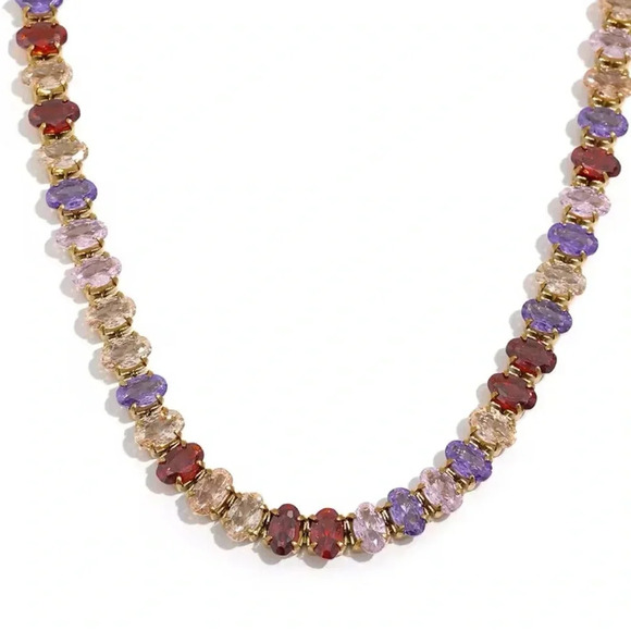 Colorful Zirconia 18K Gold Stainless Steel Waterproof Tennis Bracelet - Picture 3 of 7